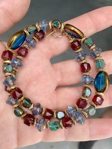 Vintage Estate Czech Glass Necklace Multicolor Picasso Beads 18.5" Gold Over - Picture 1 of 11