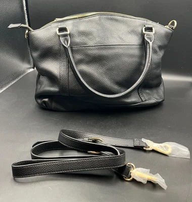 Bolso de Mano Ora Delphine Cuero Guijarro Doble Asa Bolso de Hombro Negro Dorado Foto 1 de 4