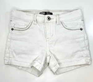 LEVIS Shorty Shorts Jean Girls White Cuffed Adjustable Waist Embroidered Kids 8 - Picture 1 of 6