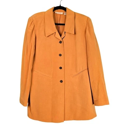 Chaqueta Blazer Dana Buchman Mujer 8 Camel 100% Seda Botón Frontal Carrera Longline Foto 1 de 4