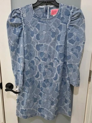 Vestido Kate Spade Mujer Denim Manga Abullonada Floral Jacquard Talla 8 Azul Cambio Foto 1 de 4