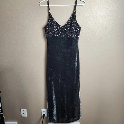 Maxi Vestido Blondie Nites Mujer De Colección Años 90 Y2K Brillo Cuentas Cintura Imperio-Talla 9/10 Foto 1 de 4