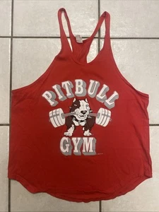 VTG 1991 RED Pitbull Gym Tank-top Mens Large 90s CROPPED Tee Workout USA MADE - Picture 1 of 5