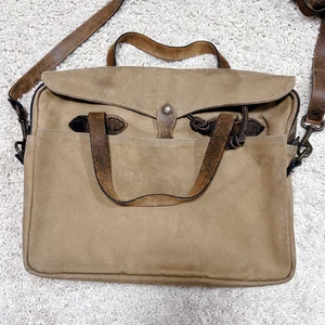 Maletín de 2 vías de sarga resistente FILSON hecho en EE. UU. Bolso de negocios de cuero A4 raro - Imagen 1 de 10