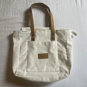 Borsa a mano Cozy Earth in tela bianca tracolla minimalista 12”x11” - Foto 1 di 6