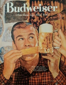 1956 vintage Budweiser print ad. Corn On The Cob With A Beer - Picture 1 of 1