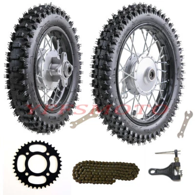 12''+10'' Front Rear Wheel Tire Rim Drum Brake Sprocket for KLX110 Kawasaki Bike - Image 1 of 4