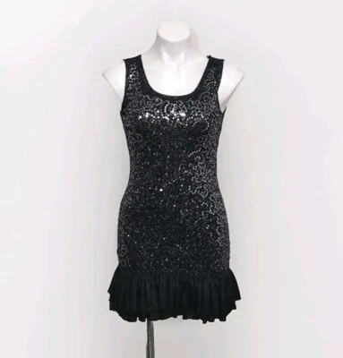 Twenty One Black Front  Sequins Ruffled Hem Bodycon Cocktail Party Dress Small - Image 1 of 4