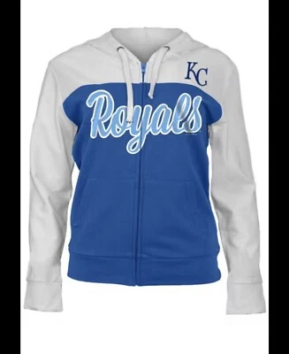 NEW ERA KANSAS CITY ROYALS WOMEN’S BLUE COLORBLOCK LONG SLEEVE FULL ZIP SWEATER - Image 1 of 4