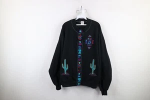 Vtg 90s Streetwear Womens 2X Faded Southwestern Cactus Cardigan Sweatshirt USA - Picture 1 of 15