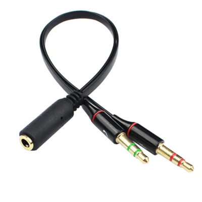 B90 3.5mm Stereo Jack to 2x Jack Plug PC Headphones + Mic Audio Cable 20cm - Image 1 of 4