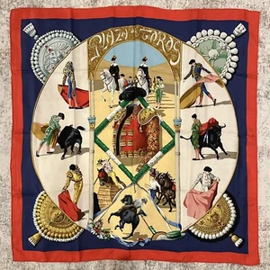Hermes Silk Scarf PLAZA DE TOROS Foulard Carre HUBERT DE WATRIGANT 35x35” MINT - Picture 1 of 9
