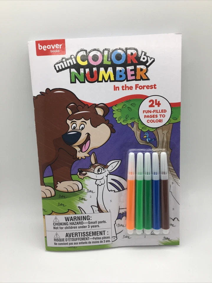 Beaver Reptiles Mini Color by Number Book Set & 5 Markers Kid Art 24 Pages