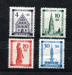 GERMANY FRENCH OCCUPATION ZONE BADEN 1949 RECONSTRUCTION 5NB5-5NB8 PERFECT MNH - Picture 1 of 1