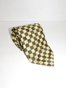 EMPORIO ARMANI Gold Green Square Pattern Men’s NECKTIE - Picture 1 of 3