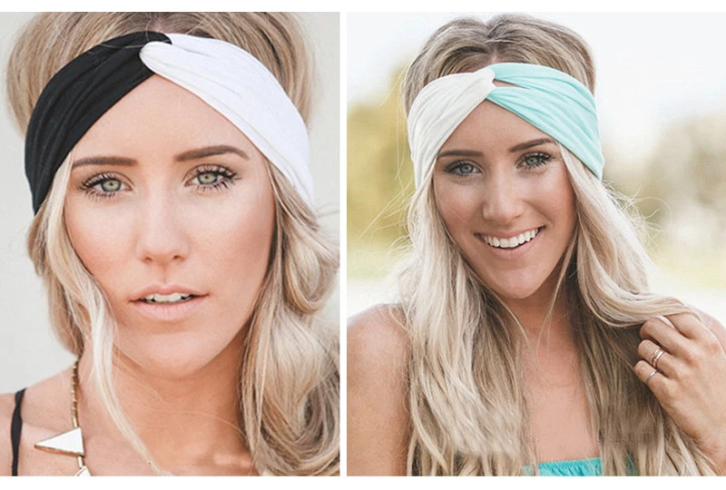 Breites Haarband Stirnband Haarreif Tuch breit Kopfband Yoga Fitness Sport weiß