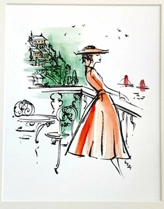 PA11 Lizzie Huxtable;wall decor; 1950's; Fashion Art A4 giclee print;"Red Sails" - Picture 1 of 5