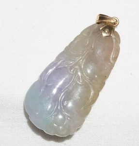 Vintage Chinese 14k Yellow Gold set Double Gourd Jadeite Jade Pendant (BrM) L17 - Picture 1 of 9