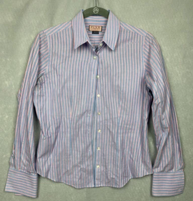 Thomas Pink Button Up Dress Shirt Womens US 6 Pink Blue White French Cuffs - Image 1 of 4