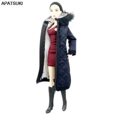 Marineblauer langer Wintermantel für Barbie Puppen Outfits Kleidung 1:6 Zubehör