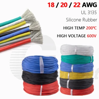 HIGH TEMP Flexible Silicone Cable 18/20/22 AWG Electrical Wire 200℃ 600V UL3135 - Image 1 of 4