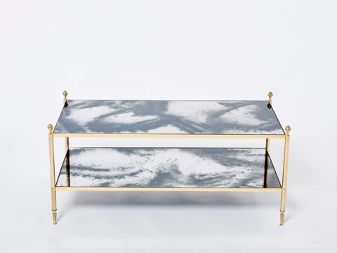 Maison Jansen brass chrome mirrored two-tier coffee table 1970s Cover