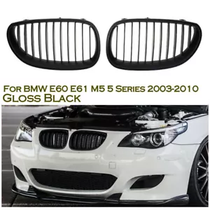 Par de parrilla delantera negra brillante para riñón para 2003-2010 BMW E60 525i 530i - Imagen 1 de 7
