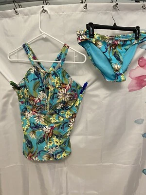 Sunsets Tankini Set SzL Keyhole Mia Swimsuit Top Bottom Removable Pads Floral - Image 1 of 4