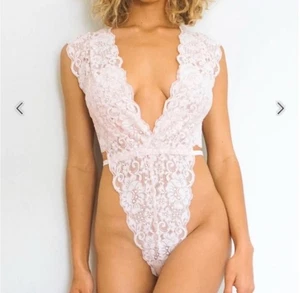 NWT Free People HAH Cut to the Chase Bodysuit Large Lace Lingerie Top Pink L - Picture 1 of 16