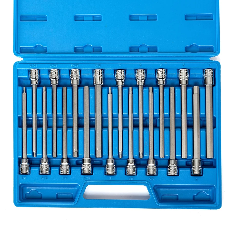 Neiko 10079A Extra Long Allen Hex Bit Socket Set 18 18 PC MASTER (SAE/MM)