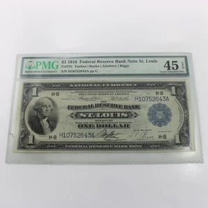 1918 $1 National Currency Note Fr#731 St Louis PMG XF45 EPQ US Currency #C755-3 - Picture 1 of 7