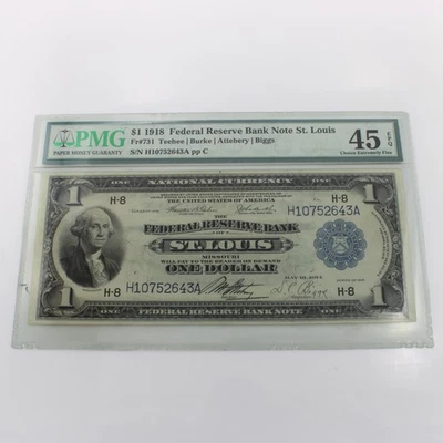1918 $1 National Currency Note Fr#731 St Louis PMG XF45 EPQ US Currency #C755-3 - Image 1 of 4