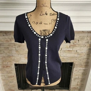 Loft soft stretchy white beaded navy jacket cardigan size small - Picture 1 of 7