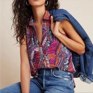 Maeve Anthropolgie Mujer Tribal X-Pequeño Cuello Abotonado Sin Mangas Informal - Imagen 1 de 5