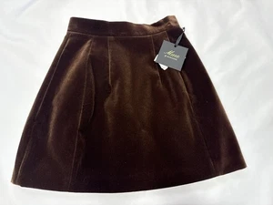 Muse by Marchesa braun Eiche gewebt Samt hohe Leibhöhe Bleistift Minirock 0 NEU - Bild 1 von 8