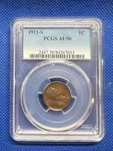 1911 S Lincoln Wheat Copper Cent 1C PCGS AU 50 #H546 - Picture 1 of 5