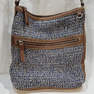 The Sak Lucia Blue White Brown Crochet Crossbody Bag Purse - Picture 1 of 14