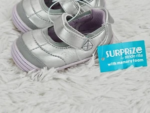 STRIDE RITE SURPRIZE SNEAKERS 'ASHBY' MARY JANE SHOES Silver Metallic GIRLS 4 - Picture 1 of 7