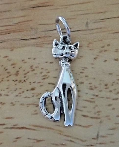 Plata Esterlina 24x9 mm Largo Delgado Alto Gato Sentado con Dije de Cola - Imagen 1 de 4