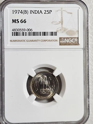 India 25 Paise 1974B NGC MS 66 - Image 1 of 2