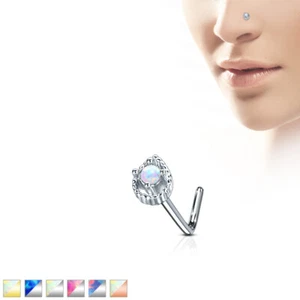 Tiny Tear Drop Prong Opal Top Surgical Steel L Bend Nose Studs Rings 20G  - Picture 1 of 13
