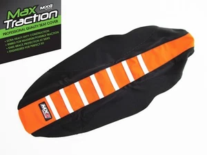 KTM EXC EXCF EXC-F 2012-2016 RIBBED SEAT COVER BLACK ORANGE + WHITE STRIPES RIBS - Picture 1 of 6