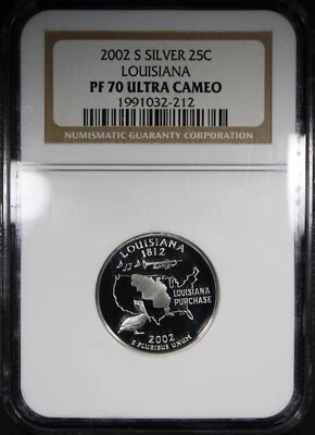 2002-S Proof Silver Louisiana State Quarter NGC PR 70 ULTRA CAMEO Nice Mirrors - Image 1 of 2