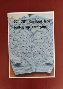 22"- 28" Knitting Pattern, Rosebud Lace Button Up Cardigan - Picture 1 of 1