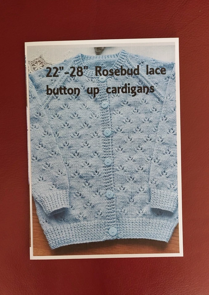 22"- 28" Knitting Pattern, Rosebud Lace Button Up Cardigan - Image 1 of 1
