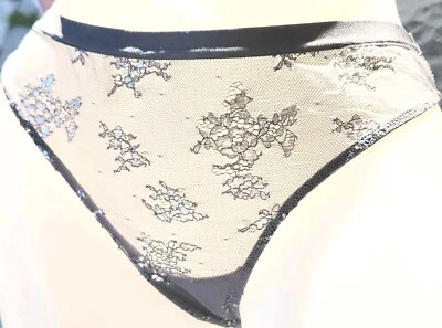 Victorias secret Rare Vintage L Silver🌹blue Shine Thong String Panty Mesh Lace - Image 1 of 3