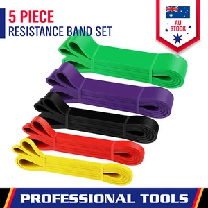 Set of 5 Heavy Duty Resistance Band Loop Power Gym Fitness Exercise Yoga Workout - Picture 1 of 5