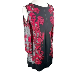 Eva Varro Tunika Top schwarz rot Scrollprint Cold Shoulder Jersey Strick schick Gr. S - Bild 1 von 7
