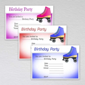 Roller Skating Invitations Disco Birthday Party Invites Envelopes Kid Girls Boys - Picture 1 of 10