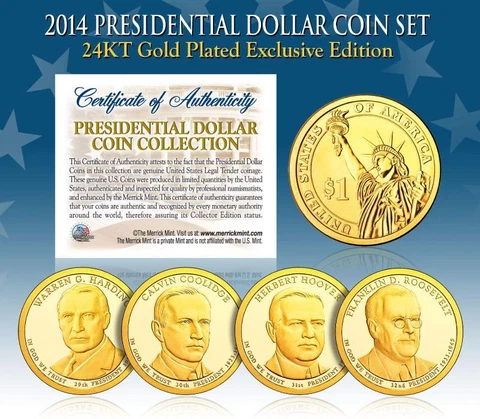 2014 U.S. MINT 24K GOLD PRESIDENTIAL $1 DOLLAR COINS * COMPLETE SET OF 4 * Cover